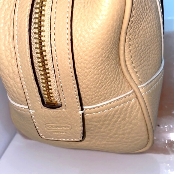 COACH 10526 Satchel Pepled Shoulder Bag Hand Bag Leather Beige - Picture 7 of 16